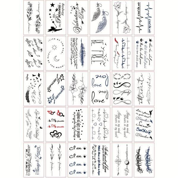 Unisex Waterproof Temporary Tattoo Sticker, Small Letters, Love Fake Finger Hand, Summer Party Decoration, 30pcs/Set