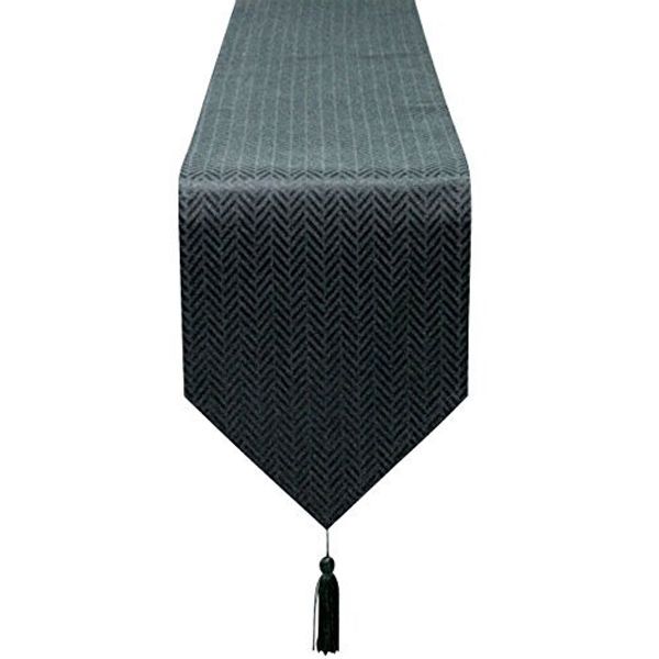 cleib Herringbone Pattern Water Repellent Table Runner, about 25x230 cm Black FS006