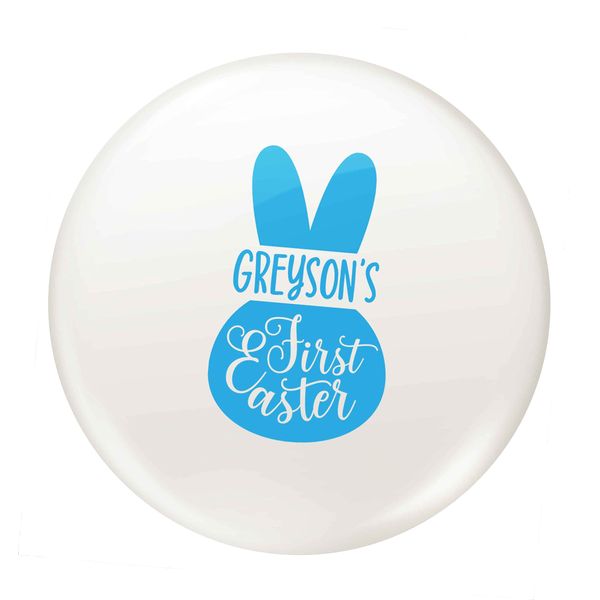 Flox Creative 77mm Pin Badge Personalised First Easter Blue Bunny