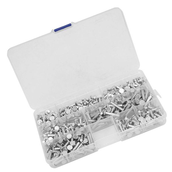 KooingTech 350pcs Flat Head Solid Rivets, M4 Solid Rivets Kit Length 4/6/8/10/12/16/20mm, Solid Rivet Tool Suitable for Electronic and Electrical Products Luggage Furniture