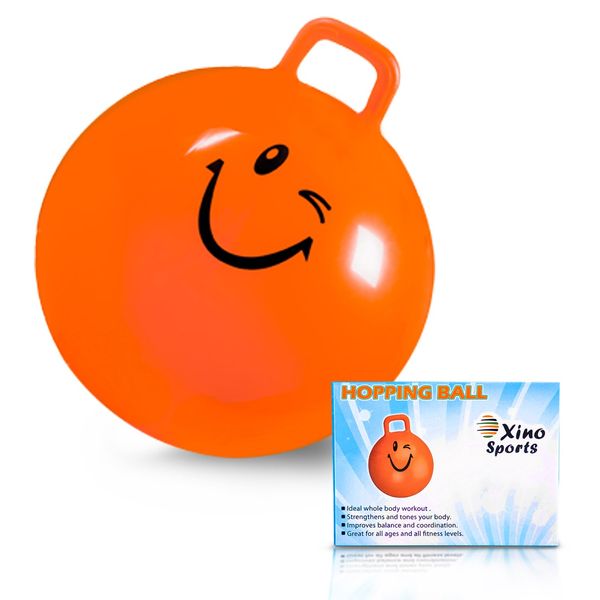 Xino Sports Hopping Ball for Kids - Teens and Adults, Bouncy Balls for Kids, Hopper Ball, Jumping Ball with Handle, 22 Inch Diameter, Kids Outdoor Toys (Orange)