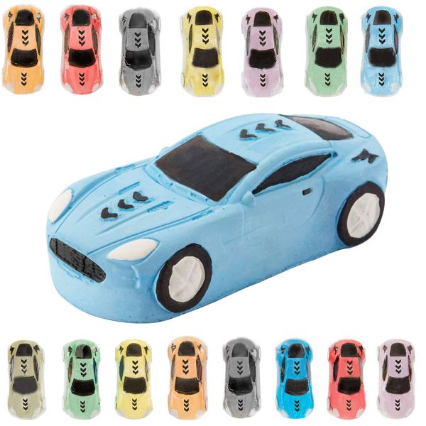 KINIA 15 Jumbo Race Car Sidewalk Chalk - Party Favors Goody Bag Pack - Birthdays, Easter, Christmas and More - Individually Wrapped - Washable - Beautiful Gift Box (Race Car Multicolor)