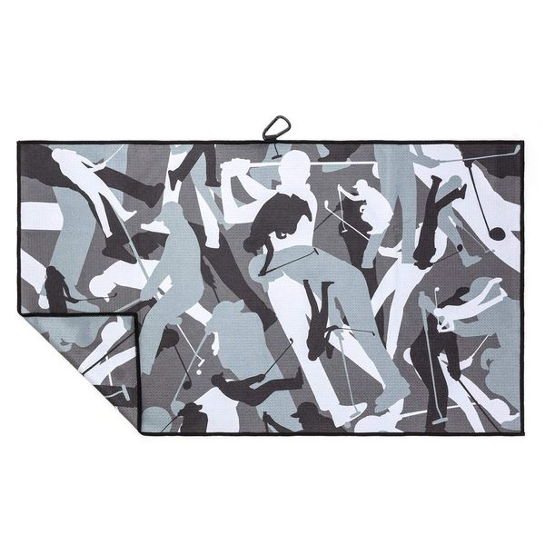 Funny Camo Golf Towel for Men - Sturdy Carabiner Clips to Bag - Absorbent Microfiber Fabric - Look Closer to See Graphic Golfers Hidden in The Camo (Gray)