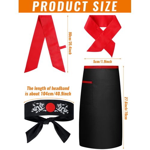 4 Pcs Hibachi Chef Hat Hibachi Chef Costume Accessories Halloween Teppanyaki Chef Hat with Adjustable Hachimaki Headband Tie Apron Hat Baker Chef Tie for Men Women