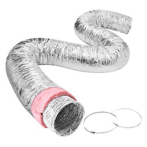 Insulated Flexible Dryer Vent Hose 25FT Heavy Duty For HVAC Duct with Clamps R6