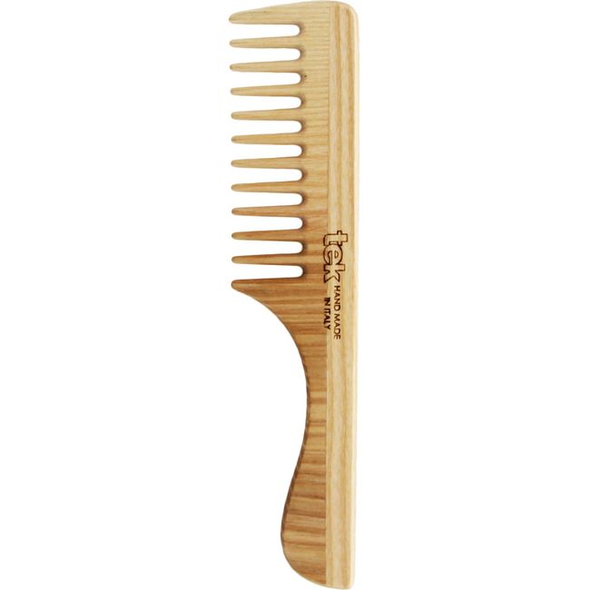 TEK - Sparse Tooth Comb with Ash Wood Handle Handmade in Italy, for Normal, Curly or Wavy Hair - 20 x 4.5 cm