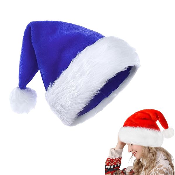 Blue Santa Hat Christmas Hat 32*45cm for Adults,Kids,Thicken Classic Xmas Hat Plush Santa Claus Hat,Unisex Velvet Father Christmas Hat Costume,Christmas Party Hat Cap for Xmas Holiday New Year Party