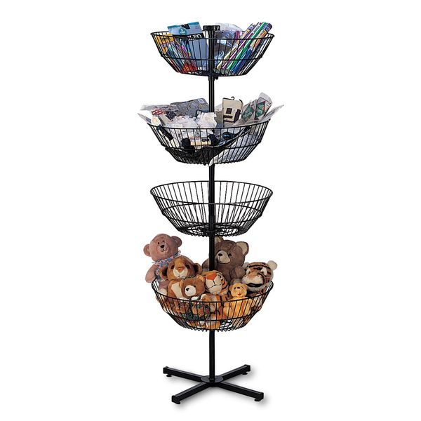 4 Basket Display Wire Floor Tier Spinner Rack Dump Bin Retail Merchandising 63"