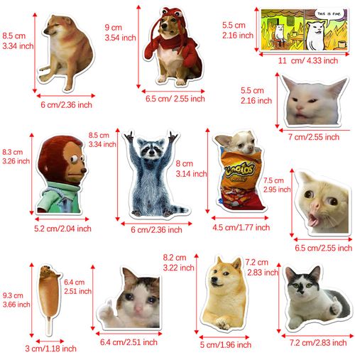 GTOTd Cat Meme Fridge Magnet (12 Pack). Gifts Merch Meme Decoartions Funny Magnet Bumper Sticker Decal Fridge Metal Magnet Flexible Reuseable Vinyl Magnetic Decor Teens