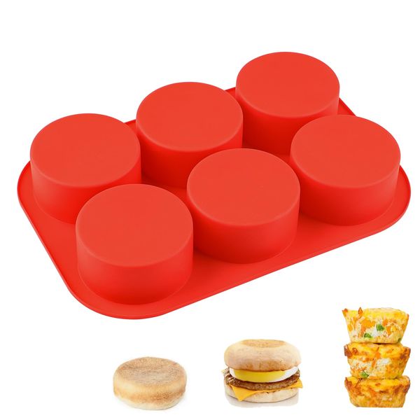 Nalchois Silicone Egg Molds, Non-stick 6-Cavity Egg Bites Molds Deep 3 Inch Dash Silicone Egg Cups, Silicone Hamburger Bun Rolls Molds for Egg Breakfast Sandwiches Omelets Dinner Rolls Baking