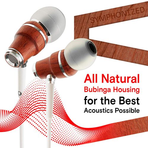 Symphonized NRG X Earphones Wired with Mic -Wood Earbuds with Microphone, Stereo In Ear Headphones for Computer, Android, PC & Laptop, Noise Isolating Ear Buds 3.5 mm Jack, Ear Phones Corded (White)