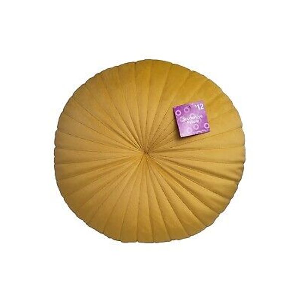 Toss Throw Pillow 16in Round Yellow Velvet Decorative Pillow