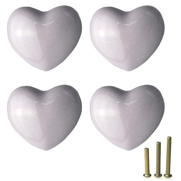 Mimhooy 4 Pack Purple Ceramic Drawer Knobs Decorative Cabinet Knobs, Heart Shaped Cupboard Knobs, Knobs for Cupboards & Draws