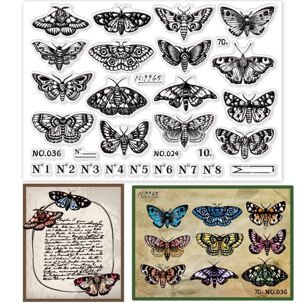 GLOBLELAND Silicone Rubber Stamp, Butterfly Theme, 15x21cm, Moth Color