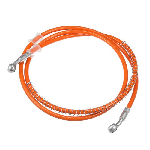 VekAuto Hydraulic Brake Hose Line Pipeline, 150cm 59.06" 10mm 0.39" Braided Oil Pipe with Tube Nut Universal for Motorcycle ATV Dirt Bike Go Kart Durable Stainless Steel Orange with Spring