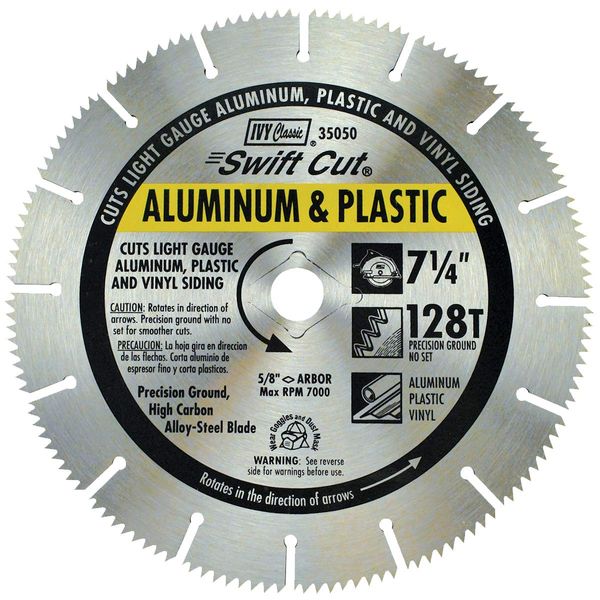 IVY Classic 35050 Swift Cut 7-1/4"128 Tooth Aluminum & Plastic Cutting Circular Saw Blade with 5/8" Diamond Knockout Arbor, 1/Card