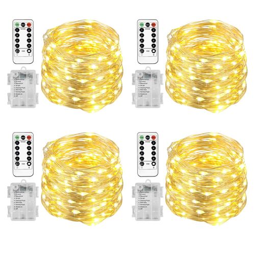 Homemory 4 Pack 20 Ft 60 LED Fairy Lights Battery Operated Christmas Lights with Remote Waterproof 8 Modes Firefly Twinkle String Lights for Party Bedroom Wedding Halloween Decorations