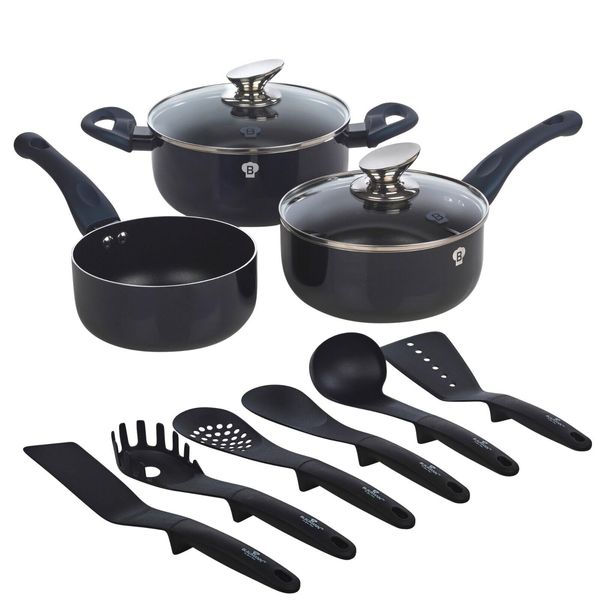 Blaumann 11pc Induction Soft Touch Cookware Pots Pan Saucepan & Kitchen Tool Set (Aquamarine)