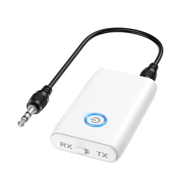 OQIMAX Bluetooth 5.0 Transmitter Receiver, 2-in-1 3.5mm Wireless Bluetooth Audio Adapter with Low Latency, Noise Reduction, Plug and Play Audio Receiver for TV PC Headphones Speakers Stereo Systems