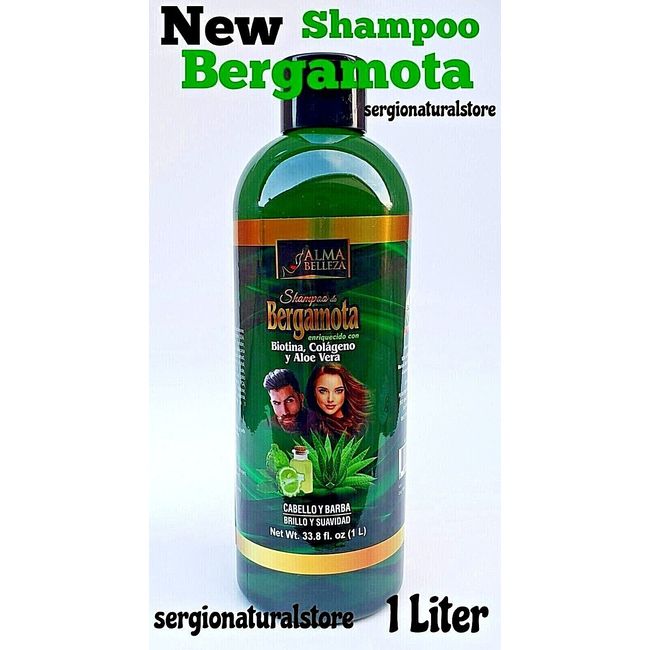 Shampoo BERGAMOTA BIOTINA aloe Vera COLAGENO Keratin 1 Litro Big Size 33.8 fl oz