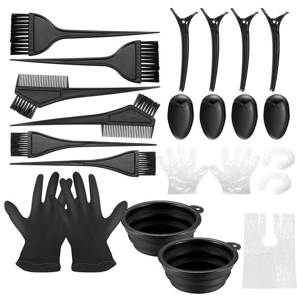 VARHHUXHA 22pcs Hair Colouring Tools Beauty Salon Tool Kit, Hair Dye Kit, Hair Shawl Shower Cap, Hairpins，Brush Comb, Hair Tinting Bowl, Dye Brush, Ear Cover, Gloves for DIY Salon Hair Dye Tools