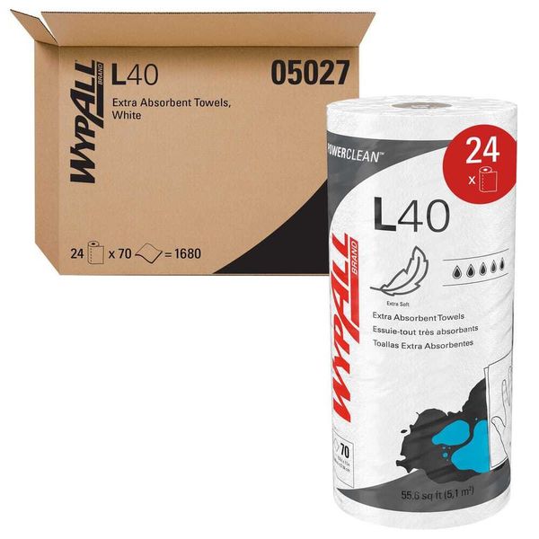 24 Pack WypAll Wipes: L40, Small Roll, 11 x 11" Sheet, White