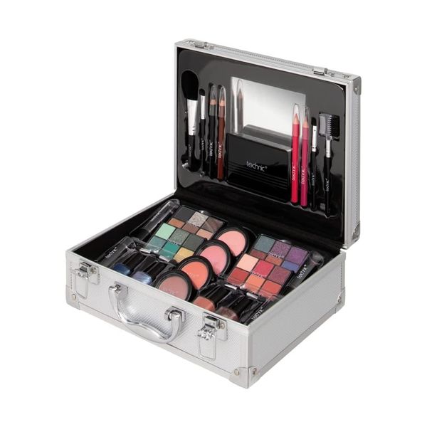 Technic 28 Pcs Carry All Full Make Up Trunk Train Case Including Makeup Brushes, Eye Shadows, Nail Polish, Blushers, Lipsticks and More