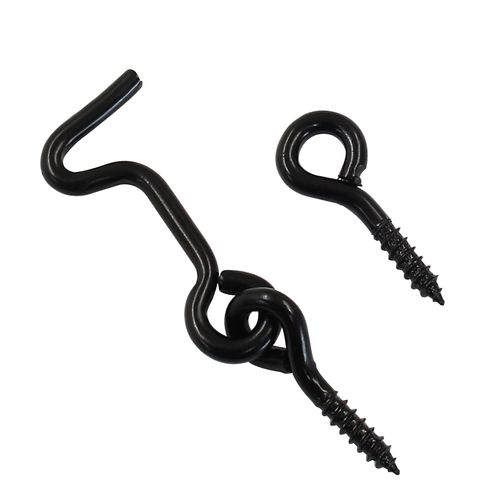 Jiozermi 6pcs 1.5 Inch Cabin Hook and Eye Latch with Mounting Screws, for Wood Gate Door Swivel Window-Black