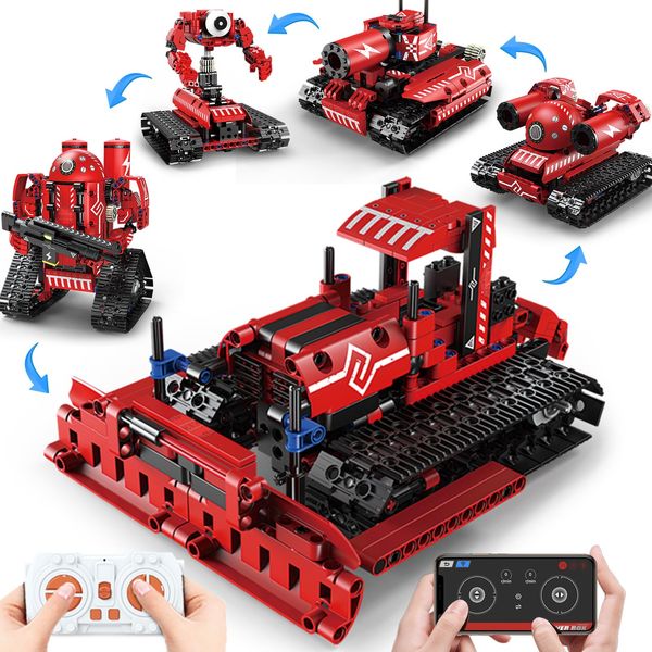 BEHOWL Technique Car Building Blocks Set, Science Kits for Kids Age 8-12, STEM 5in1 Remote & APP Control Tracked/Robot/Bulldozer/Tank, Building Toy Gifts for Boys Girls 8-16, (495 PCS)