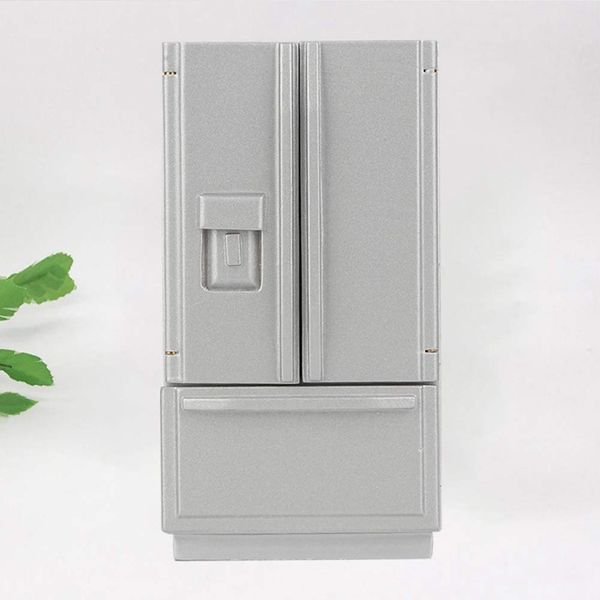 1:12 Dollhouse Miniature Fridge, High Simulation Kitchen Prop Delicate Model Dollhouse Decor, Fridge Refrigerator Accessories, Exquisite Workmanship (Gray)