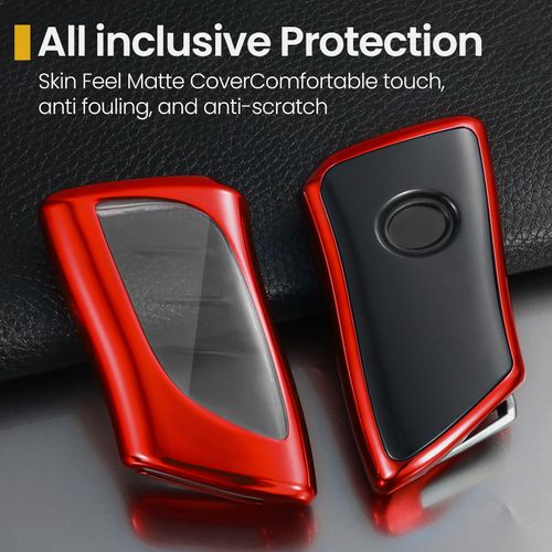 Coverforkey for LK Key Fob Cover with Upgraded Anti-Lost Metal Braided Rope Keychain, Exquisite Soft TPU Key Case for ES GX LC LS NX RC RX UX (Red, B)