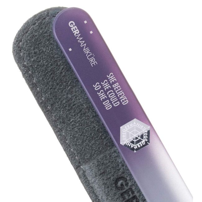 GERMANIKURE Czech Crystal Glass Nail File in Suede Leather Case - SHE Believed SHE Could SO SHE DID - Professional Manicure & Pedicure Products for Smooth Easy Shaping of Natural Nails