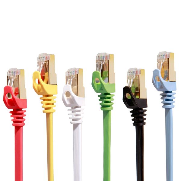 Cat 7 Ethernet Cable 1 ft 6 Pack (Highest Speed Cable) Cat7 Flat Shielded Ethernet Patch Cables - Internet Cable for Modem, Router, LAN, Computer - Compatible with Cat 5e, Cat 6 Network