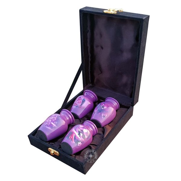 Set of 4 Pretty Keepsake Urns Small for Human Ashes Mini Funeral Cremation Pot with Black Velvet Box