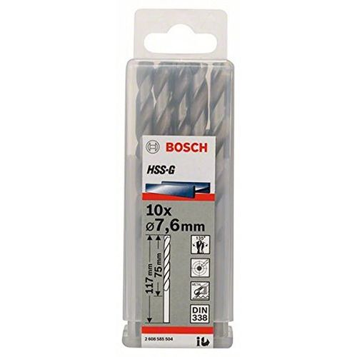 Bosch Professional 10x Metal drill bits HSS-G DIN 338 (for metal, Ø 7.6 x 75 x 117 mm, Accessory Drill Driver)