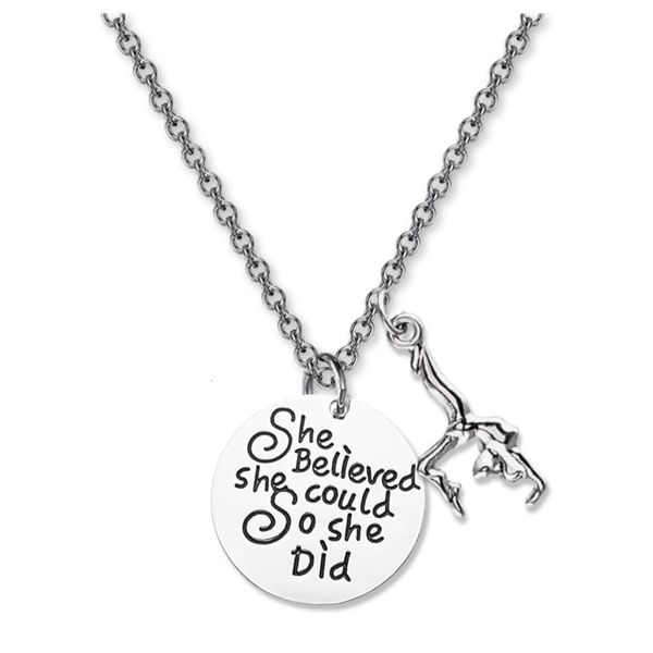 Infinity Collection Gymnastics Charm Necklace, Gymnastics Jewelry - Gymnast She Believed She Could So She Did Necklace - Gift For Gymnast