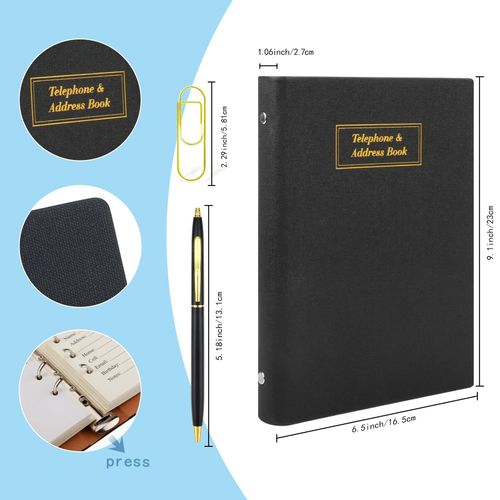 Happyaokeland Refillable Address Book with Alphabetical Tabs, w/Pockets, 648 Large Print Telephone Birthday Email PU Leather Hardcover Durable for Women Men Seniors Home Office, 236Pages, A5, Black