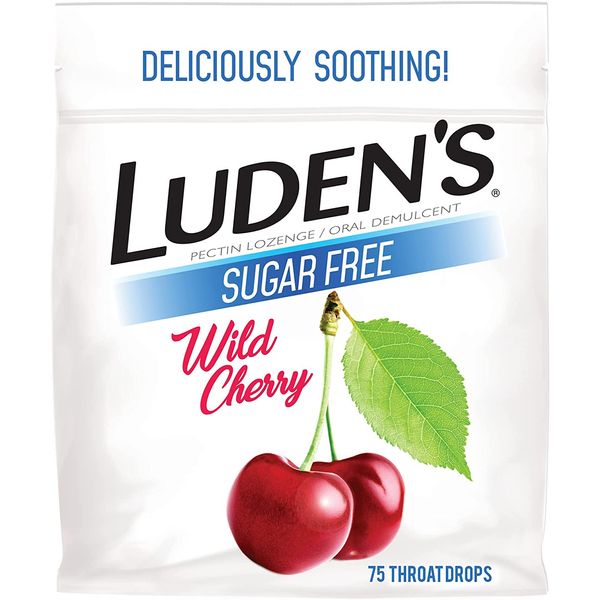 Sugar Free Wild Cherry Throat Drops, Sore Throat Relief, 75 Count