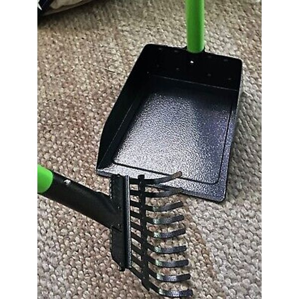 Pooper Scooper Dog Long Handle Stainless Metal Tray & Rake Pet Set Green New Kit