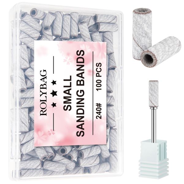 Rolybag 100pcs Small Sanding Bands Nail Drill Bits 240 Extreme Fine Grit Nail File Sanding Bands with 3.1mm Mandrel Bit for Acrylic Nails Gel Removing Shaping Professional Manicures and Pedicure,Zebra