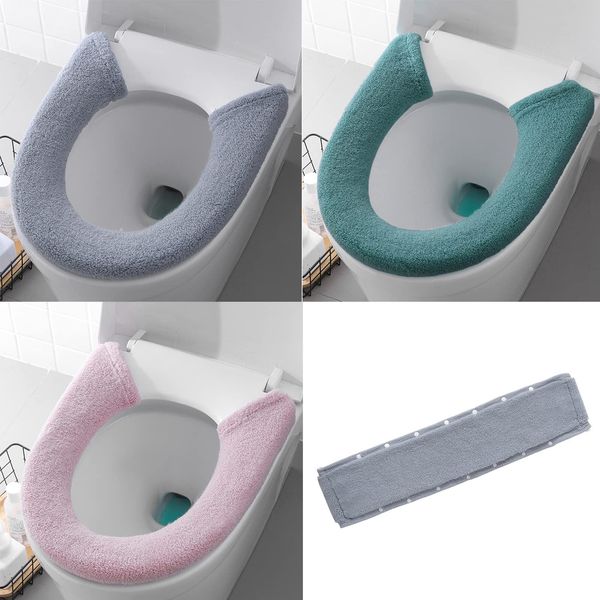 Gukasxi 3 pcs Soft Thicker Toilet Seat Warmer Cover, Button Style 3 Color, Bathroom Washable Reusable Closestool Mat,Universal Toilet Seat Mat, Keep Warm