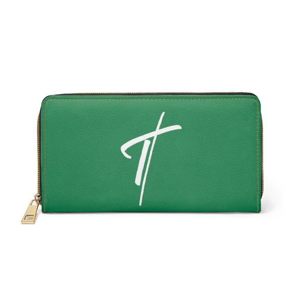 Womens Wallet, Zip Purse, Green & White Cross - One size