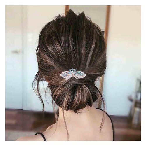 Yheakne Crystal Wedding Hair Clip Barrette Blue Rhinestone Hair Barrette Clip Bling Bridal Headpieces Decorative Head Clip Headwear Crystal Bride Hair Accessories for Women and Girls Gifts (Blue)