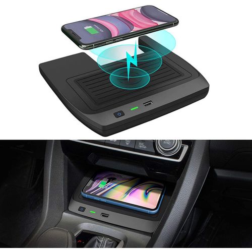 CarQiWireless Wireless Charger for Honda Civic 2016-2021 with USB Port, Wireless Charging Pad for Honda Civic Hatchback Si Coupe Type R Accessories 2021 2020 2019 2018 2017 2016