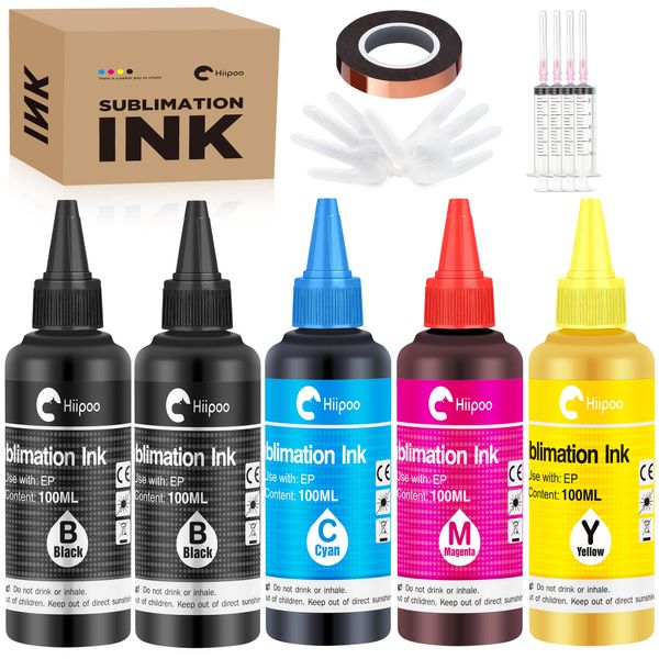 Hiipoo 500ML Sublimation Ink Refill for ET2400 ET-2720 ET-2760 ET-2800 ET-2803 ET-2850 ET-4800 ET-15000 ET-3760 Inkjet Printer Heat Press Transfer on Mugs T-Shirts Pillows (Upgrade Version)