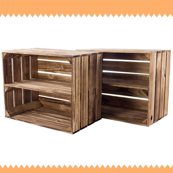 Vintage Möbel 24 GmbH Flamed Apple Crate with Centre Board for Shoe Racks (Set of 2)