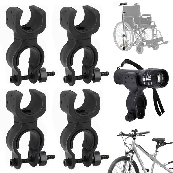 QGH 4 Pack Walking Stick Holder for Mobility Scooter, 360 Degree Rotation Walking Stick Accessories, Versatile Crutch Holders for Wheelchairs, Walkers, Electric Scooters, and Mountain Bikes