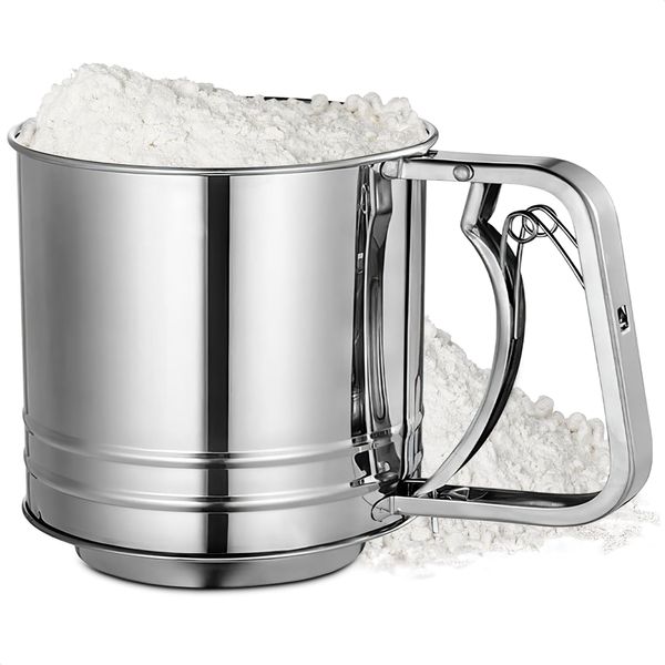 5 Cup Flour Sifter For Baking - 5.1x5.1 IN Flower Sifter Stainless Steel Hand Sifter For Powdered Sugar Large Sifters Strainer Baking Tools - Flour Sifter For Sourdough Bread Fine Sieve Supplies