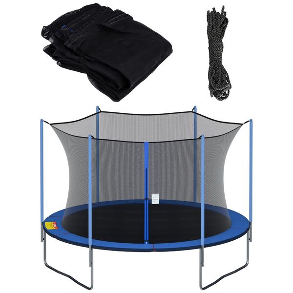 Cliselda Trampoline Net Replacement 14 ft 6 Poles, Safety Enclosure Net for 14 Foot Round Frame Trampolines, Breathable and Weather-Resistant, Adjustable Straps(Net Only,Poles not Includ)