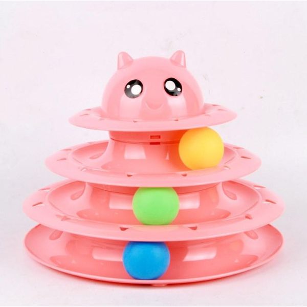 Three-Tier Cat Tower With Rotating Ball Toy - Pink